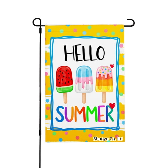 Jbralid Spring Garden Flag Hello Summer Popsicles Pattern Linen Summer Garden Flags for Outside 12x18 inch