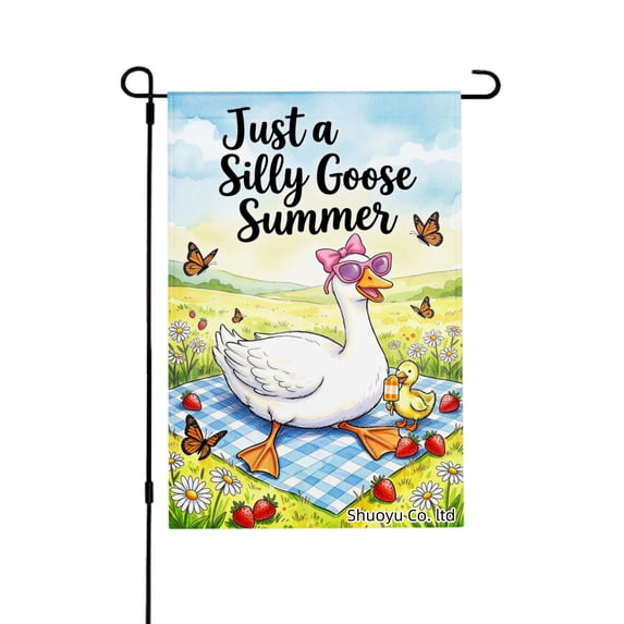Jbralid Spring Garden Flag Just A Silly Goose Summer Linen Summer Garden Flags for Outside 12x18 inch