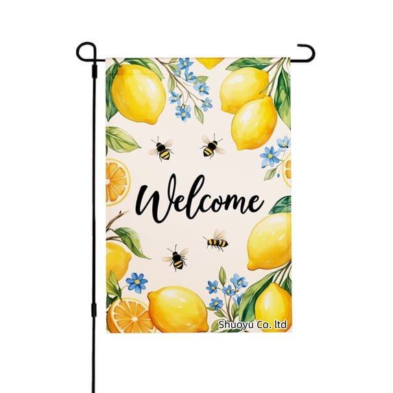 Jbralid Spring Garden Flag Lemon Bees Flowers Welcome Garden Linen Summer Garden Flags for Outside 12x18 inch