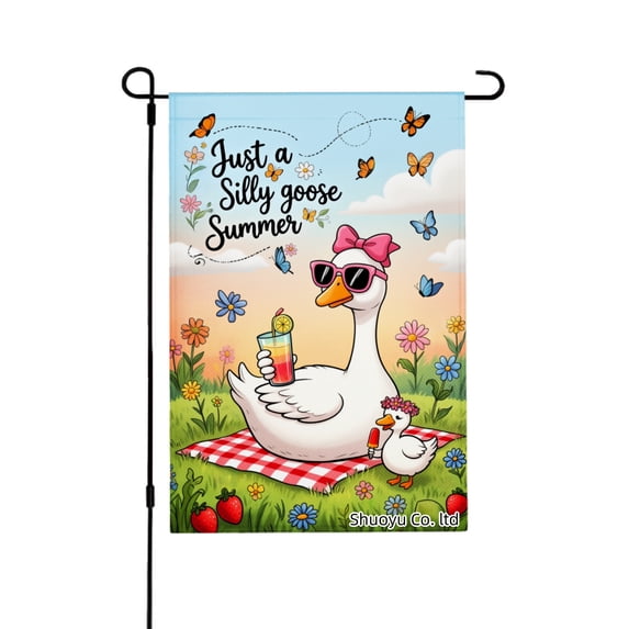 Jbralid Spring Garden Flag Silly Goose Summer Garden Flag Linen Summer Garden Flags for Outside 12x18 inch
