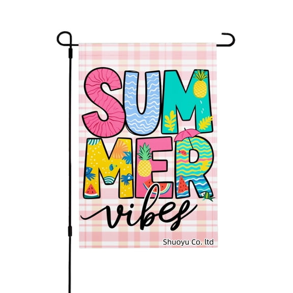 Jbralid Spring Garden Flag Summer Vibes Pattern Print Flag Linen Summer Garden Flags for Outside 12x18 inch