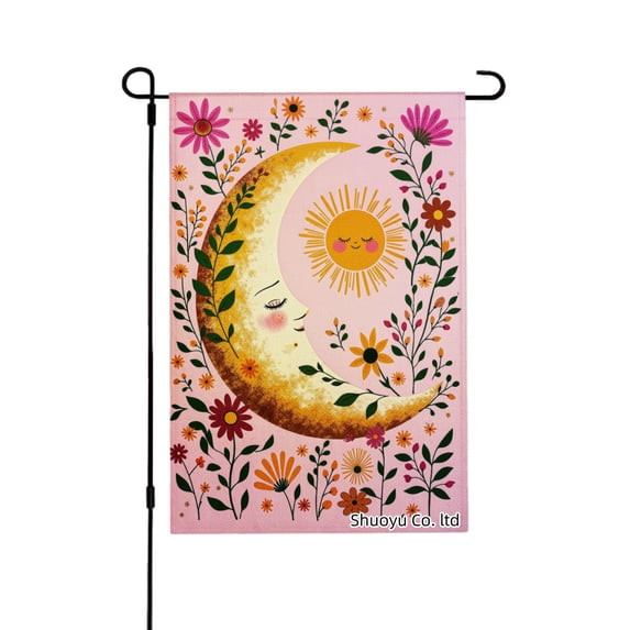 Jbralid Spring Garden Flag Sun Moon Flowers Garden Art Linen Summer Garden Flags for Outside 12x18 inch