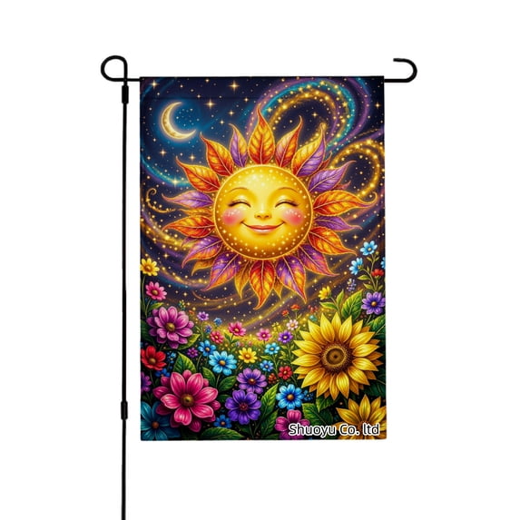 Jbralid Spring Garden Flag Sun Moon Flowers Stars Garden Linen Summer Garden Flags for Outside 12x18 inch