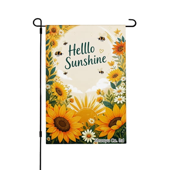 Jbralid Spring Garden Flag Sunflowers Bees Daisies Sun Sky Linen Summer Garden Flags for Outside 12x18 inch