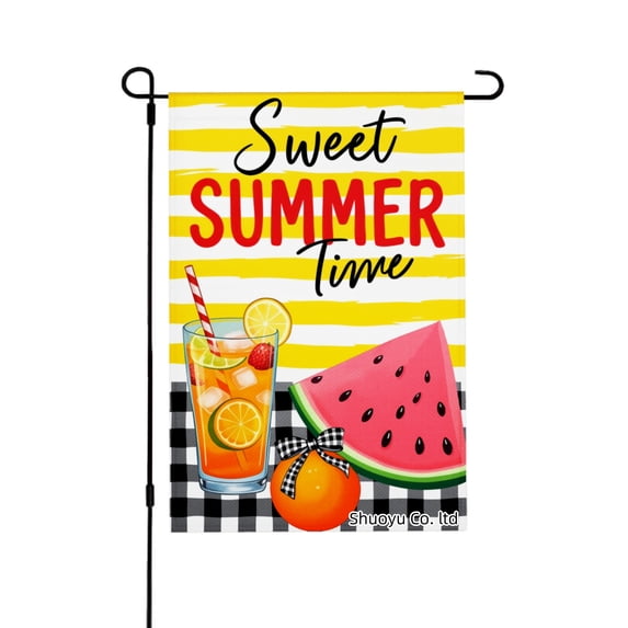 Jbralid Spring Garden Flag Sweet Summer Time Watermelon Orange Linen Summer Garden Flags for Outside 12x18 inch