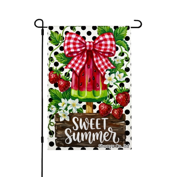 Jbralid Spring Garden Flag Sweet Summer Watermelon Popsicle Strawberry Linen Summer Garden Flags for Outside 12x18 inch