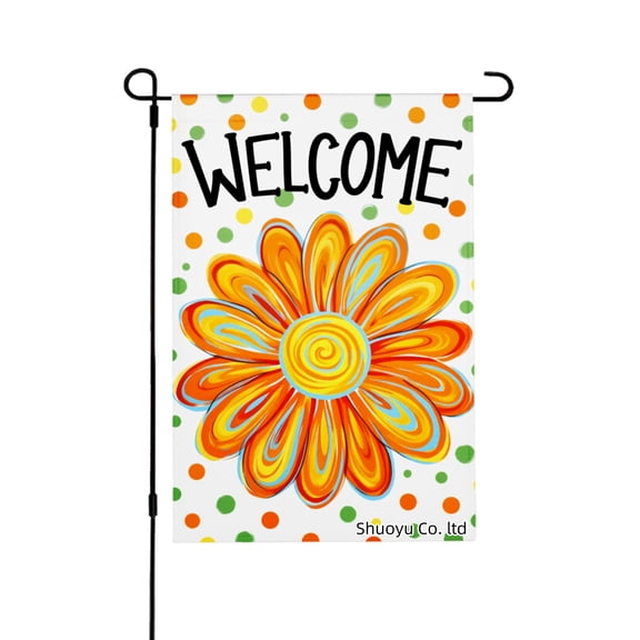 Jbralid Spring Garden Flag Welcome Flower Polka Dots Pattern Linen Summer Garden Flags for Outside 12x18 inch