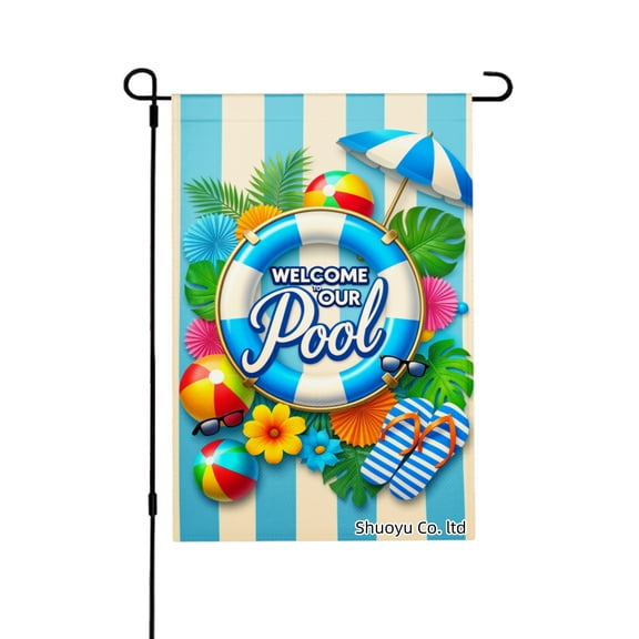 Jbralid Spring Garden Flag Welcome Pool Beach Summer Fun Linen Summer Garden Flags for Outside 12x18 inch