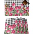 thumbnail image 1 of Jbralid Spring Pink Tulips Placemats Set of 4, Heat-Resistant Linen Place Mats for Indoor Outdoor Kitchen Dining Table Parties Holiday Decoration, Buffalo Plaid Black White, 1 of 5