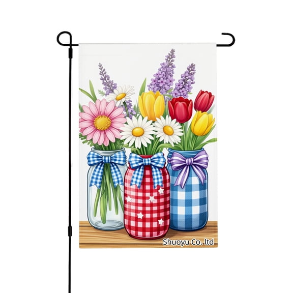 Jbralid Spring Summer Flower Mason Jar Garden Flag For Home Outdoor Garden Yard Door Decor 12x18 inch
