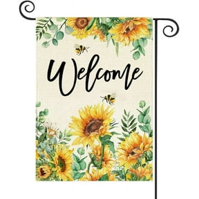 Jbralid Spring Summer Sunflower Garden Flag Double Sided 12x18 Inch Yellow Sunflower Floral Bee Welcome Small Yard Flag Burlap Seasonal Farmhouse Yard Outdoor Outside Decoration