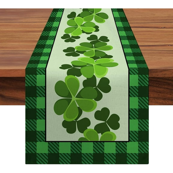 Jbralid St.Patrick's Day Shamrock Table Runner for St.Patricks Buffalo Plaid Table Decoration (13 x 72 inch)