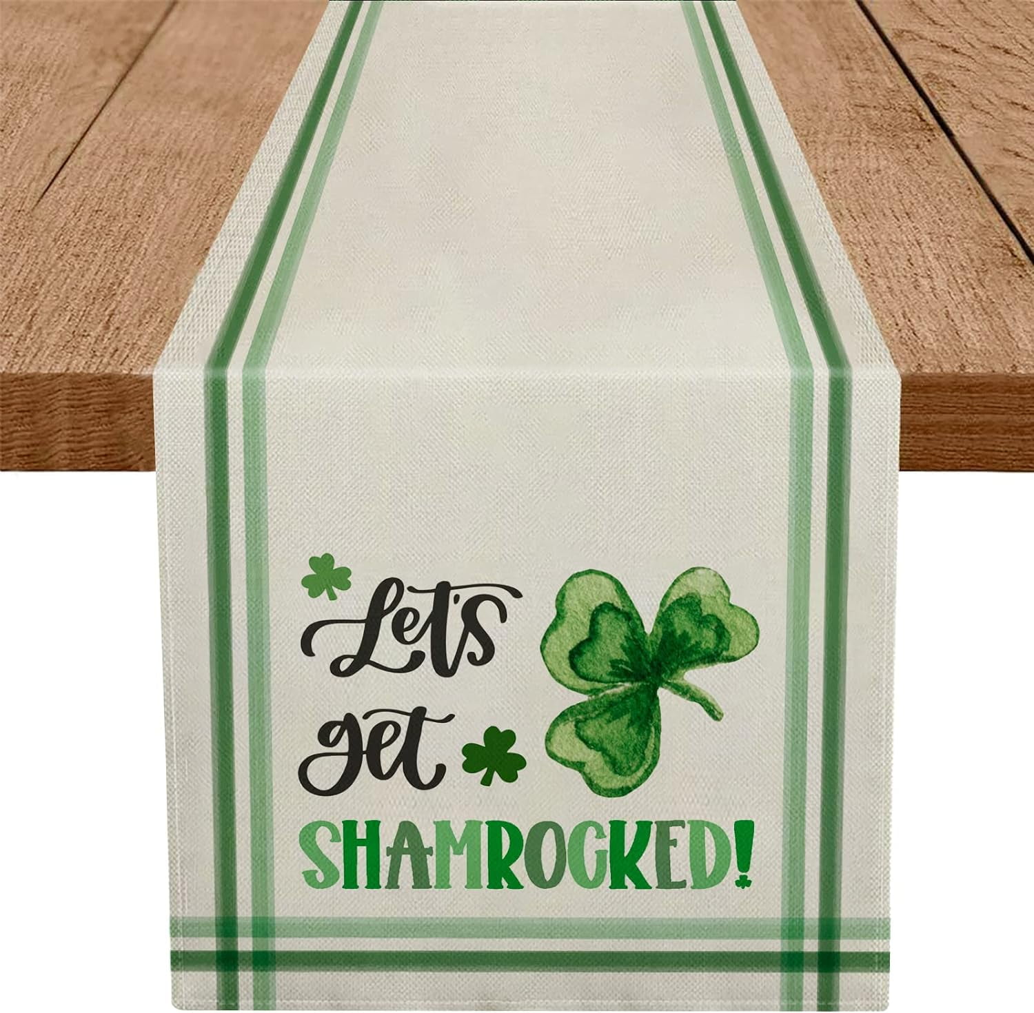 Vedran St. Patrick's Day Table Runner - 71x13 Inch Lace Embroidery Shamrock Tablecloth, Green Holiday Decor