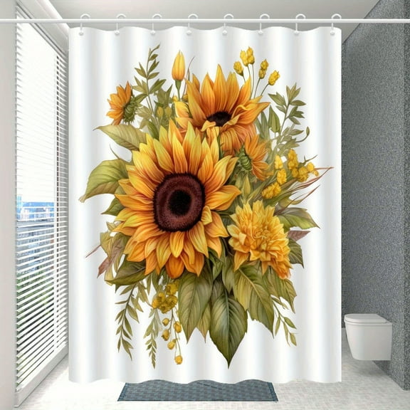 Jbralid Sunflower Floral Polyester Shower Curtain for Home Bathroom Bath Tub Decoration 72x72 inch