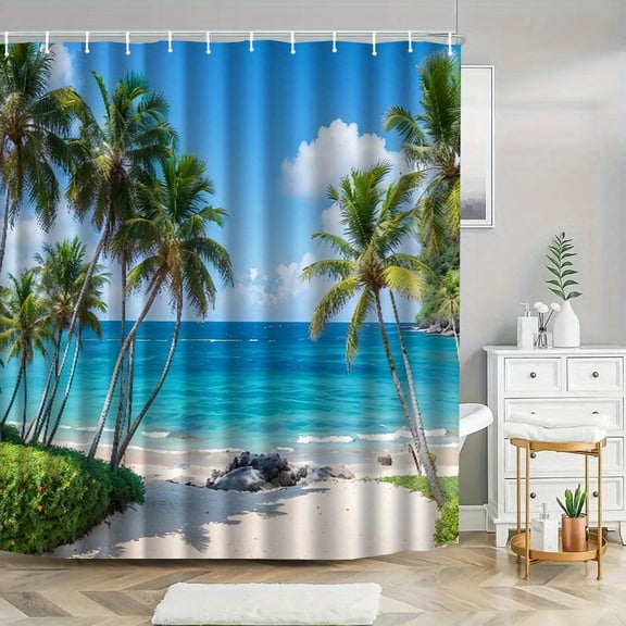 Jbralid Tropical Beach Palm Trees Polyester Shower Curtain for Home Bathroom Bath Tub Decoration 72x72 inch