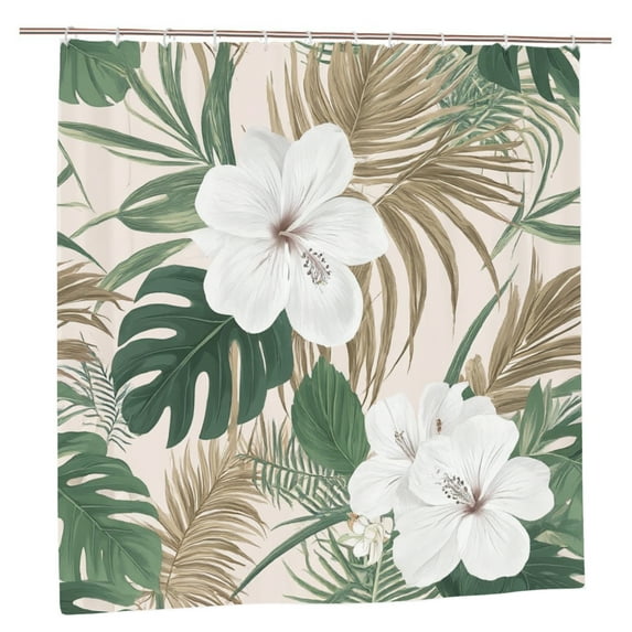Jbralid Tropical Hibiscus Flower and Palm Leaves Polyester Shower Curtain for Home Bathroom Bath Tub Decor 72x72 inch