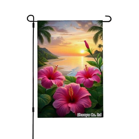 Jbralid Tropical Sunset Hibiscus Garden Flag For Spring Summer Home Outdoor Garden Yard Door Decor 12x18 inch