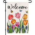 thumbnail image 1 of Jbralid Tulip Lavender Garden Flags 12x18 Inch Linen Double Sided Outside, Spring Flower Welcome Sign Holiday Yard Outdoor Decorations, 1 of 5