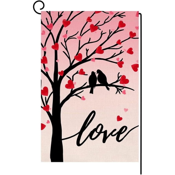 Jbralid Valentines Day Garden Flag 12x18 Vertical Double Sided Love Tree Spring Farmhouse Holiday Outside Decorations Burlap Yard Flag BW551