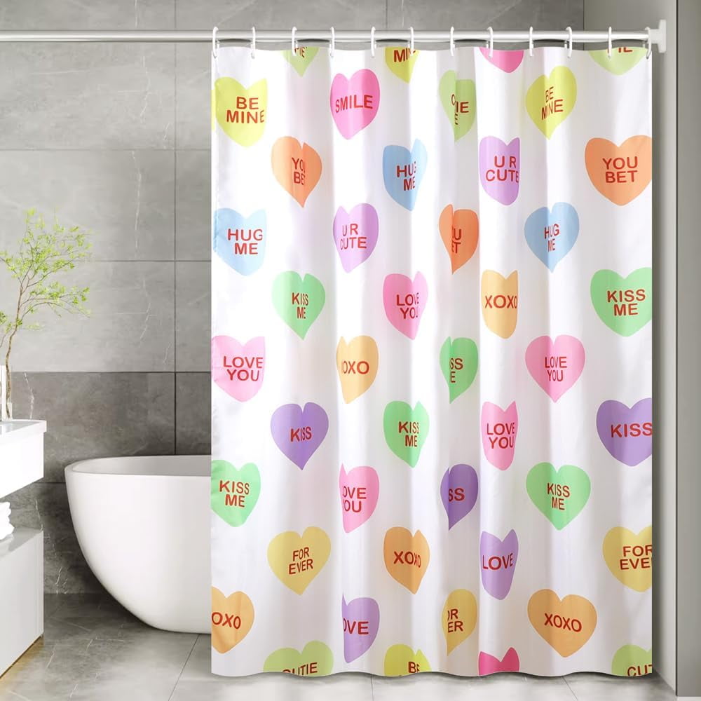 Jbralid Valentines Shower Curtain, Valentines Day Decor Candy Heart