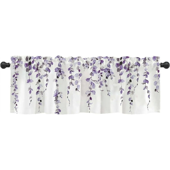Jbralid Watercolor Purple Leaves Polyester Window Valance for Bedroom Living Room, Spring Summer Rod Pocket Window Treatment for Home Kitchen Decoration, 54 x 18 inch, 1 Panel