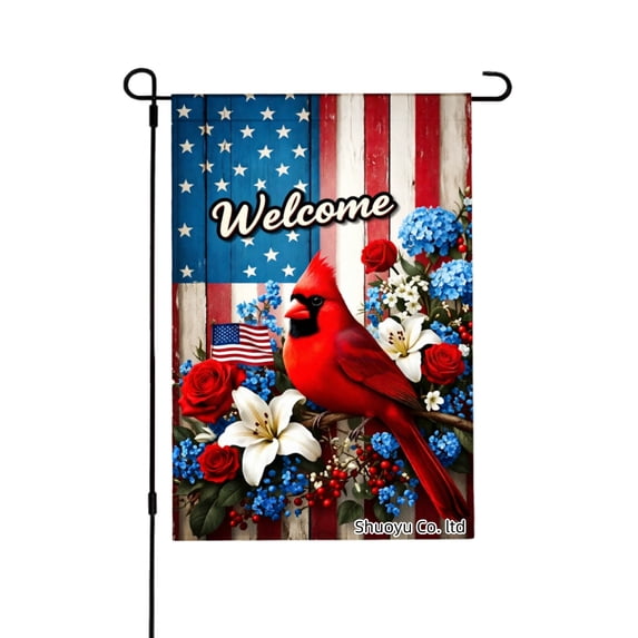 Jbralid Welcome American Flag Cardinal Flower Garden Flag For Spring Summer Home Outdoor Garden Yard Door Decor 12x18 inch