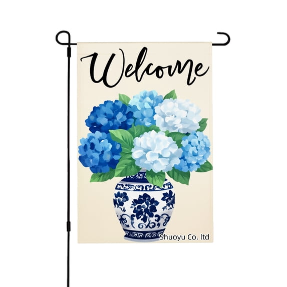 Jbralid Welcome Blue And White Flowers In Porcelain Vase Linen Garden Flag For Spring Summer Home Outdoor Garden Yard Door Decor 12x18 inch