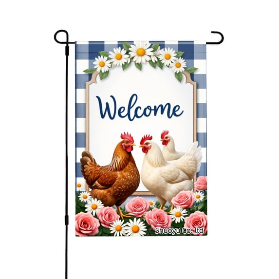 Jbralid Welcome Chickens And Flowers Garden Flag For Spring Summer Home Outdoor Garden Yard Door Decor 12x18 inch