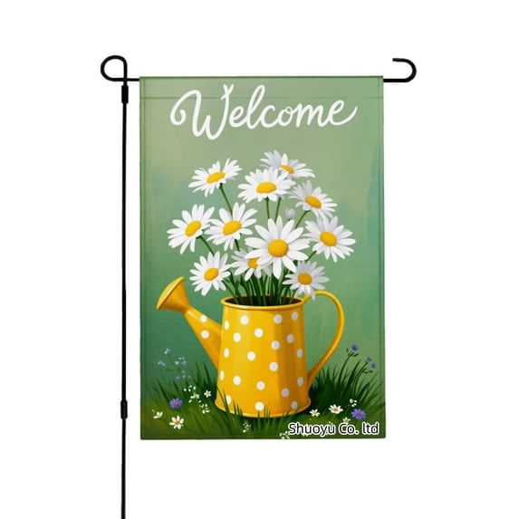 Jbralid Welcome Daisy Flower Watering Can Garden Flag For Spring Summer Home Outdoor Garden Yard Door Decor 12x18 inch