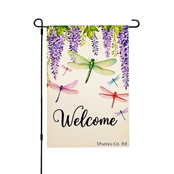 Jbralid Welcome Dragonfly And Wisteria Garden Flag For Spring Summer Home Outdoor Garden Yard Door Decor 12x18 inch