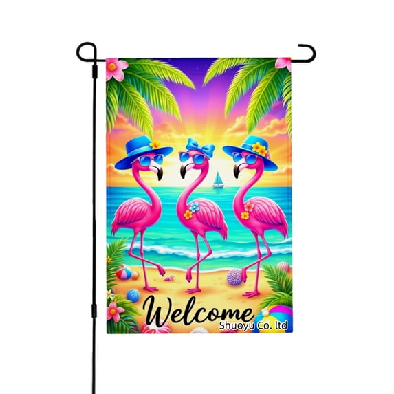 Jbralid Welcome Flamingo Beach Scene Garden Flag For Spring Summer Home Outdoor Garden Yard Door Decor 12x18 inch