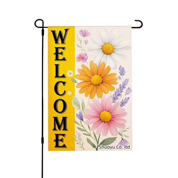 Jbralid Welcome Floral Garden Flag With Daisies And Lavender For Spring Summer Home Outdoor Garden Yard Door Decor 12x18 inch