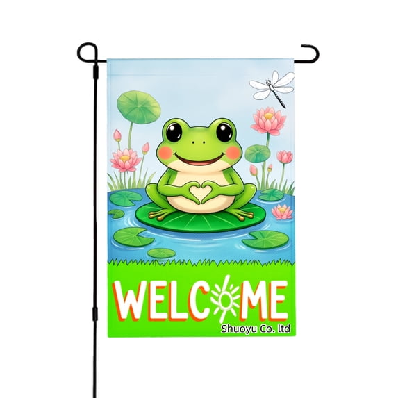 Jbralid Welcome Frog Garden Flag With Lily Pads And Flowers For Spring Summer Home Outdoor Garden Yard Door Decor 12x18 inch