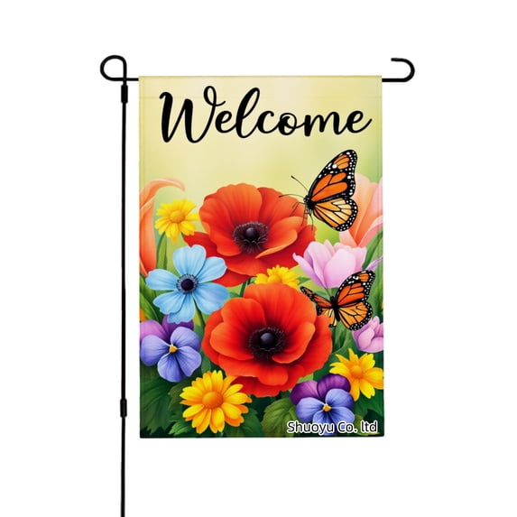 Jbralid Welcome Garden Flag With Colorful Flowers And Butterflies For Spring Summer Home Outdoor Garden Yard Door Decor 12x18 inch