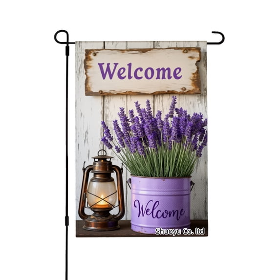 Jbralid Welcome Lavender Garden Flag With Lantern And Purple Flowers For Spring Summer Home Outdoor Garden Yard Door Decor 12x18 inch