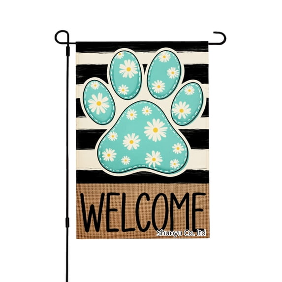 Jbralid Welcome Paw Print With Daisies Linen Garden Flag For Spring Summer Home Outdoor Garden Yard Door Decor 12x18 inch