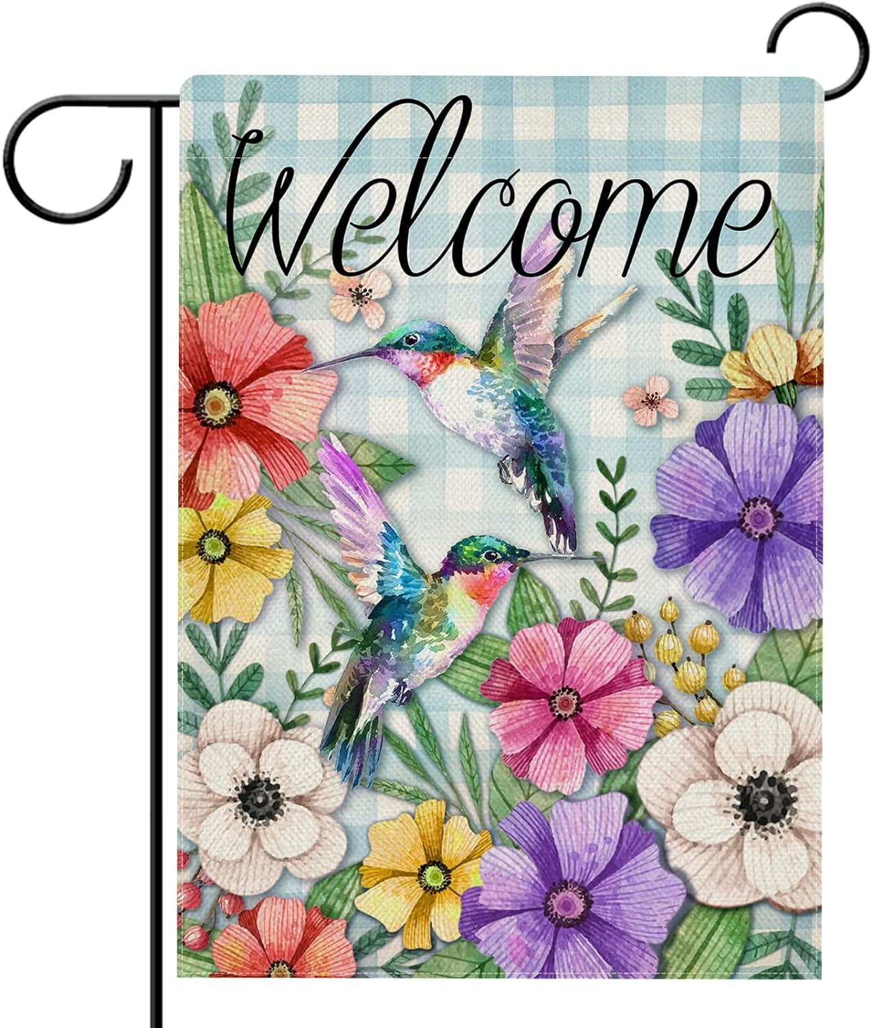 Welcome Spring Hummingbird Garden Flag with Floral Design