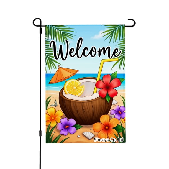 Jbralid Welcome Tropical Coconut Palm Beach Scene Garden Flag for Spring Summer Home Outdoor Garden Yard Door Decor 12x18 inch