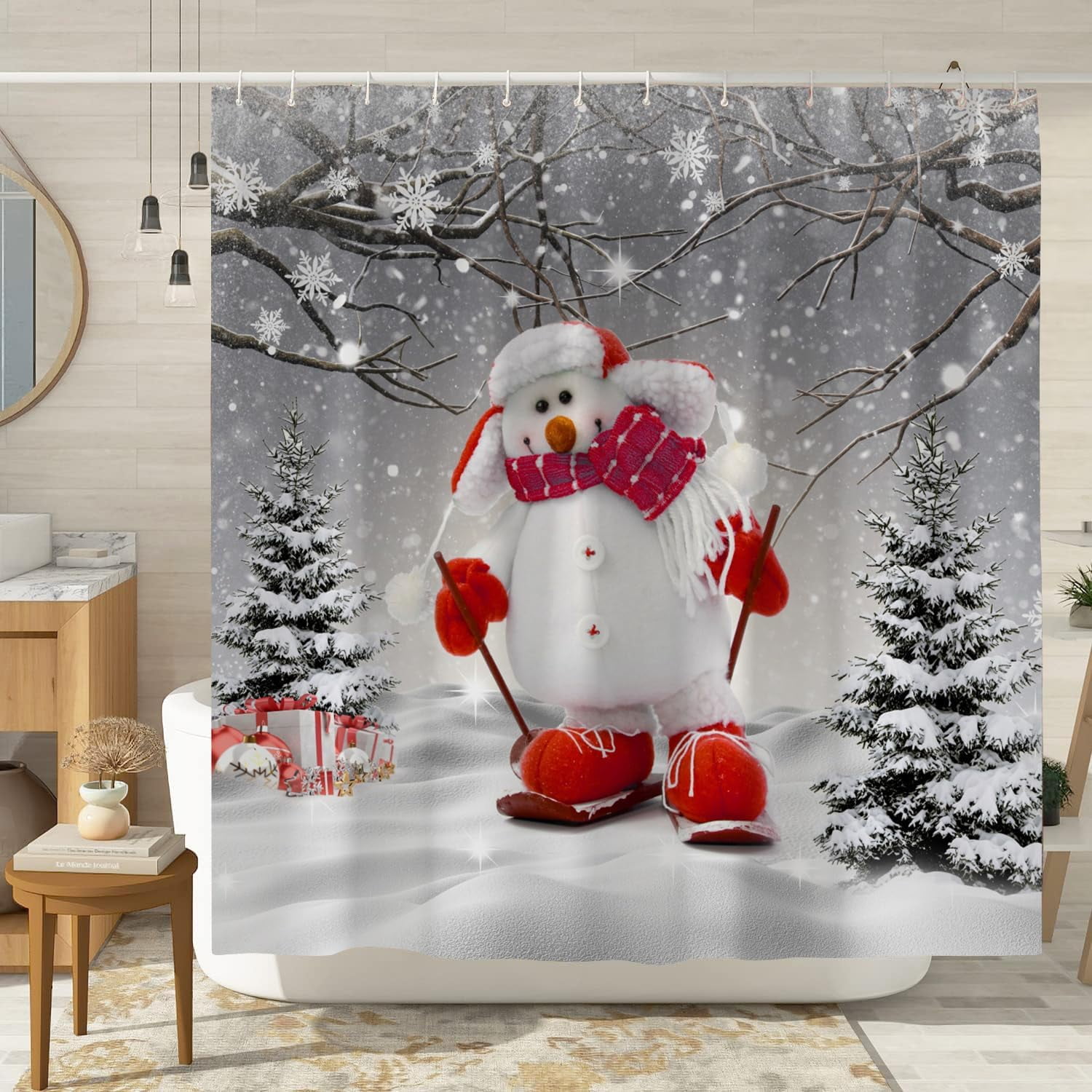 Jbralid Winter Christmas Shower Curtains for Bathroom Cute Snowman in