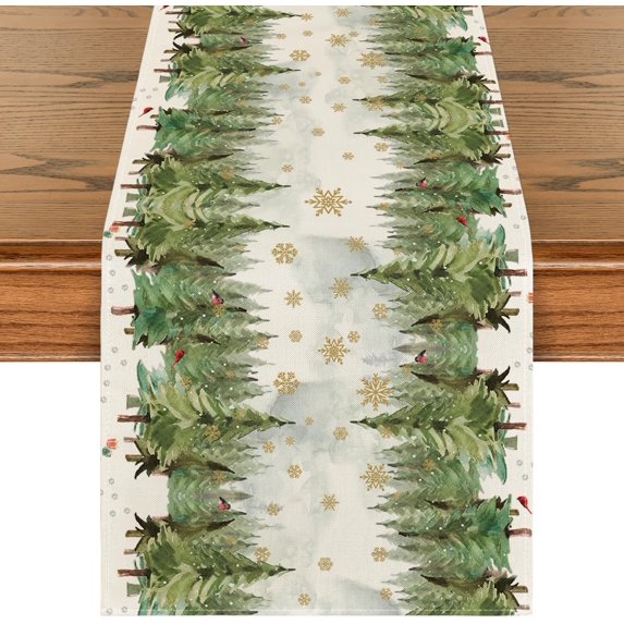 Jbralid Xmas Trees Snowflakes Christmas Table Runner, Seasonal Winter Holiday Kitchen Dining Table Decoration for Home Party Decor 13x72 Inch