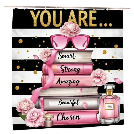 Jbralid You Are Smart Strong Amazing Beautiful Chosen Polyester Shower Curtain with Books Flowers Sunglasses for Home Bathroom Bath Tub Decor 72x72 inch