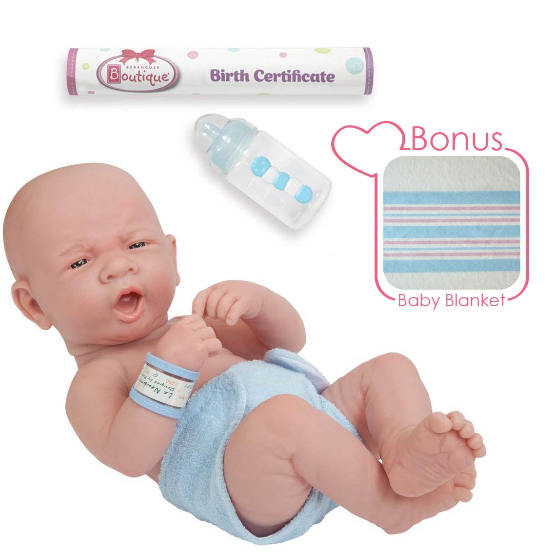 Jc Toys 14 inch Soft Vinyl Realistic La Newborn Doll In Diaper W 