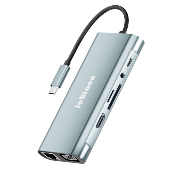 JcBlaon 11-in-1 USB C Hub USB Hub, 4K Dual Monitor with 1 HDMI, 4 USB 3.0 Gbps Data 1 Gbps Ethernet Hub, SD Card Reader, for XPS and More 3.5mm Audio Output Laptop Docking Station Dual Monitor,