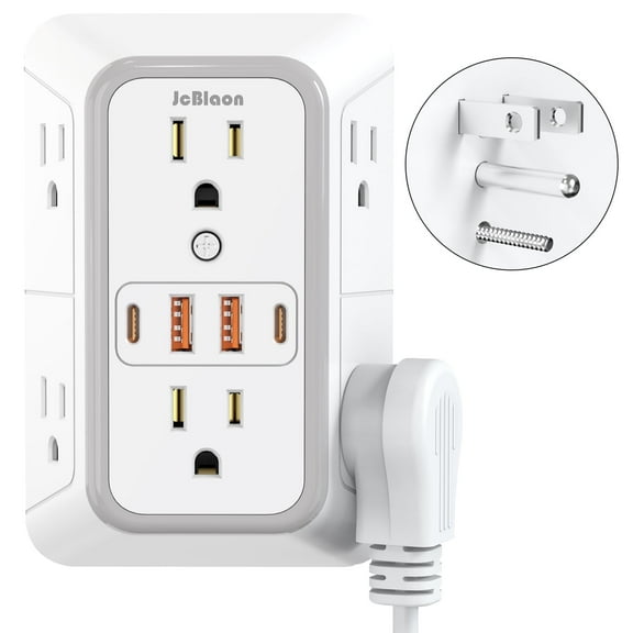 JcBlaon Outlet Extender Splitter Surge Protector with 4 USB Ports (2 USB C), Multiple Plug Wall Outlet, Multi Outlet Plug in Wall Adapter Power Strip for Indoor