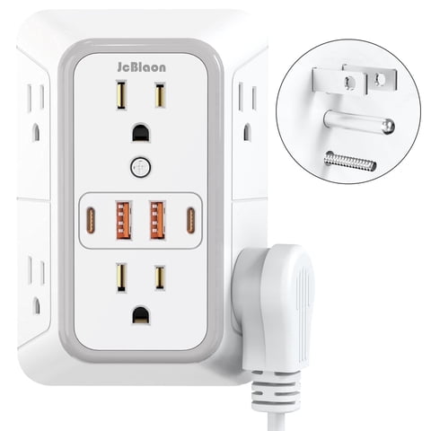 JcBlaon Outlet Extender Splitter Surge Protector with 4 USB Ports (2 USB C), Multiple Plug Wall Outlet, Multi Outlet Plug in Wall Adapter Power Strip for Indoor