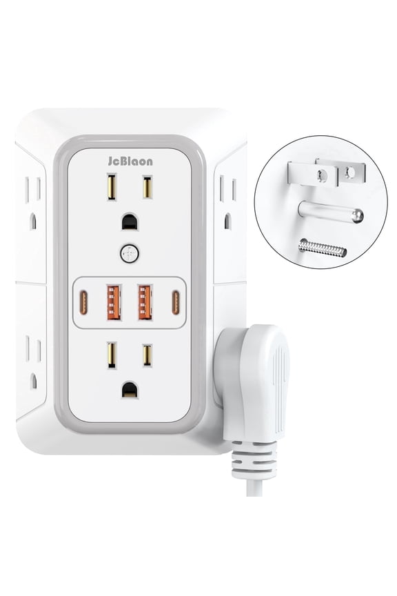 Outlet Extender Splitter Surge Protector with 4 USB Ports (2 USB C), Multiple Plug Wall Outlet, Multi Outlet Plug in Wall Adapter Power Strip for Indoor