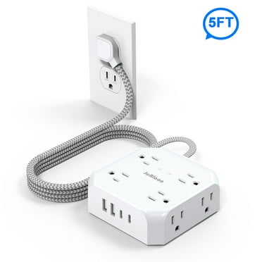 5 Ft Flat Extension Cord, Tcstei Ultra-Thin Flat Plug Surge Protector Power Strip, 3-Sided Outlet Extender, 8 AC Outlets and 4 USB Ports(2 USB C) for Home, Office, Dorm Room Essentials, ETL, White