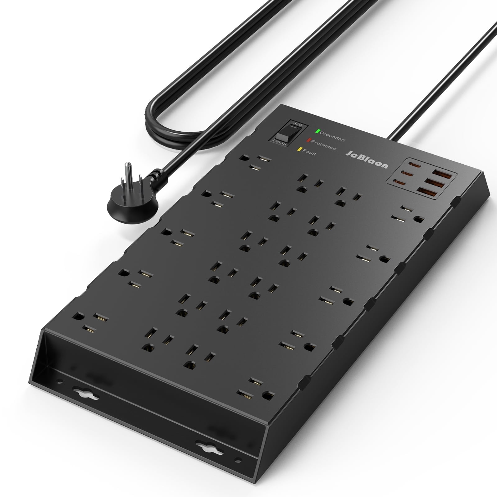 JcBlaon Power Strip Surge Protector with 22 AC Outlets USB C 1875W/15A, 6.5ft Extension Cord