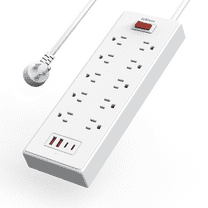 JcBlaon Power Strip Surge Protector with USB C Ports, 5ft Flat Plug Extension Cord with Multiple Outlets Compact for Indoor, White