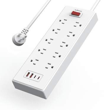 JcBlaon Power Strip Surge Protector with USB C Ports, 5ft Flat Plug Extension Cord with Multiple Outlets Compact for Indoor, White